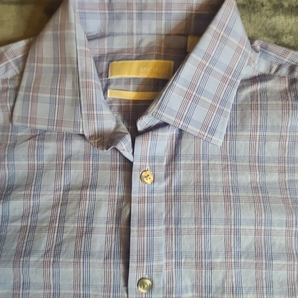 Mens Michael Kors Long Sleeve Button Up Plaid Shirt Size 16 X 34/35 Blue Red